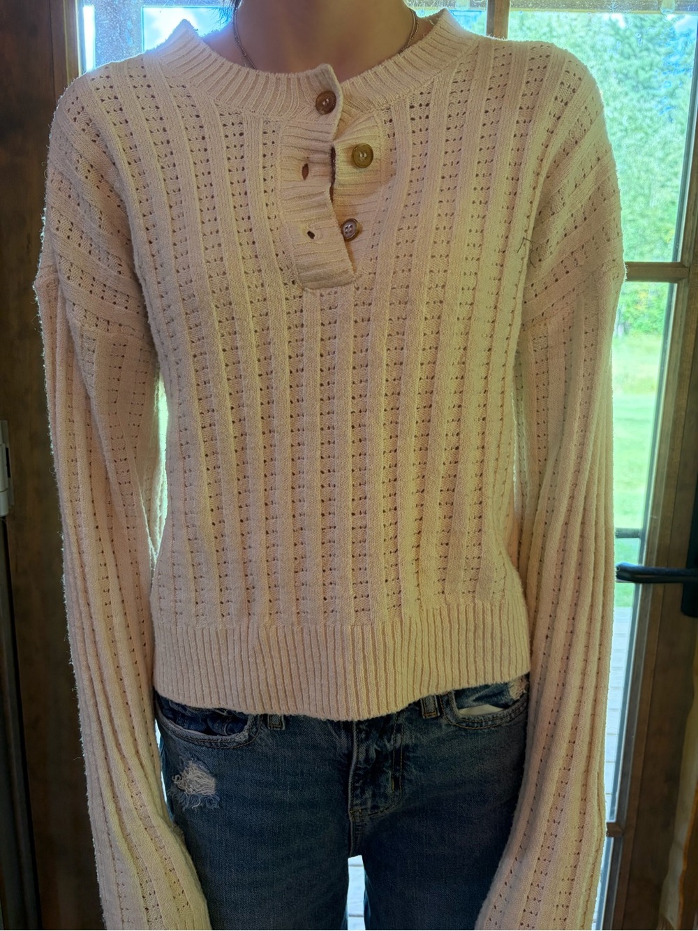 Cozy Ribbed Henley Sweater - White